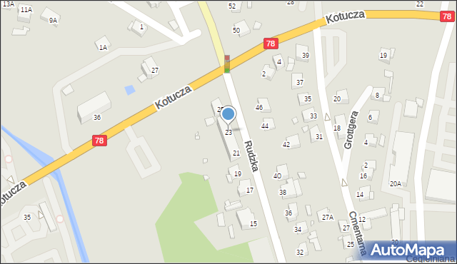 Rybnik, Rudzka, 23, mapa Rybnika