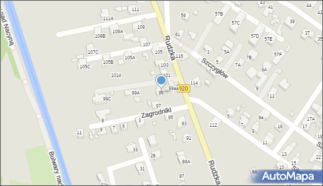 Rybnik, Rudzka, 99, mapa Rybnika