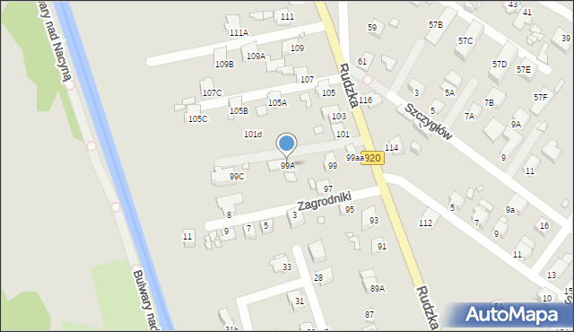 Rybnik, Rudzka, 99A, mapa Rybnika