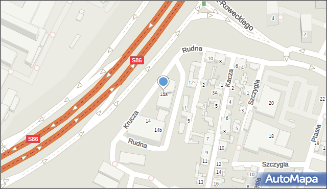 Sosnowiec, Rudna, 14a, mapa Sosnowca