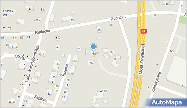 Toruń, Rudacka, 76a, mapa Torunia