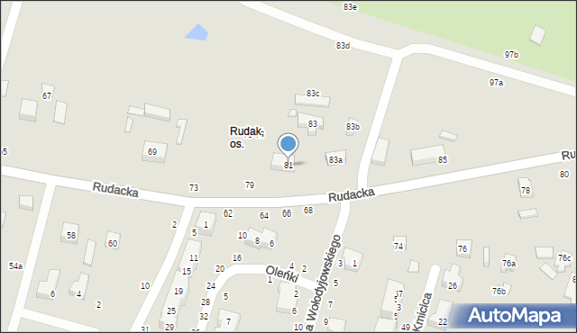 Toruń, Rudacka, 81, mapa Torunia