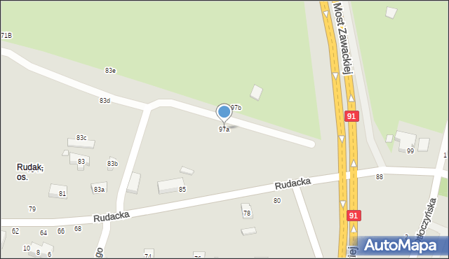 Toruń, Rudacka, 97a, mapa Torunia