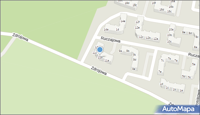 Zielona Góra, Ruczajowa, 11b, mapa Zielona Góra