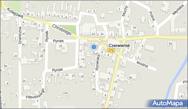 Czerwieńsk, Rycerska, 1, mapa Czerwieńsk