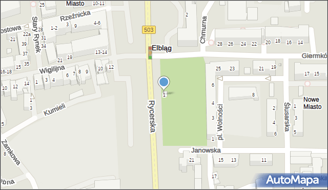 Elbląg, Rycerska, 1, mapa Elbląga