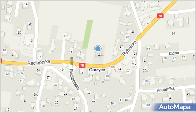 Gorzyce, Rybnicka, 13, mapa Gorzyce