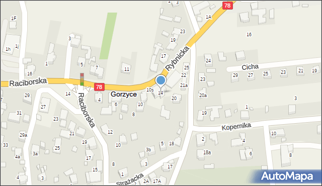 Gorzyce, Rybnicka, 14, mapa Gorzyce