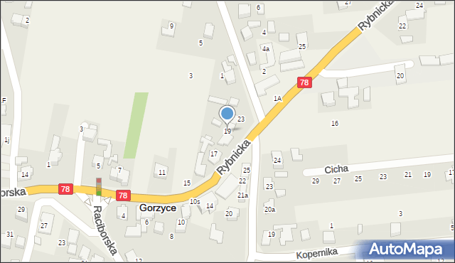 Gorzyce, Rybnicka, 19, mapa Gorzyce