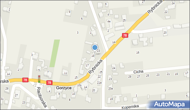 Gorzyce, Rybnicka, 21, mapa Gorzyce