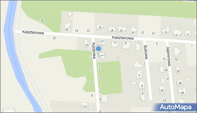 Grabiny-Zameczek, Rycerska, 1, mapa Grabiny-Zameczek