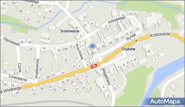 Grybów, Rynek, 23, mapa Grybów