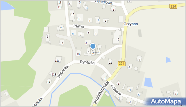 Grzybno, Rybacka, 6, mapa Grzybno