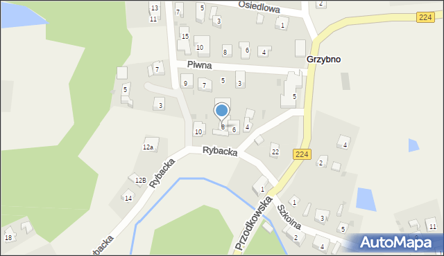 Grzybno, Rybacka, 8, mapa Grzybno