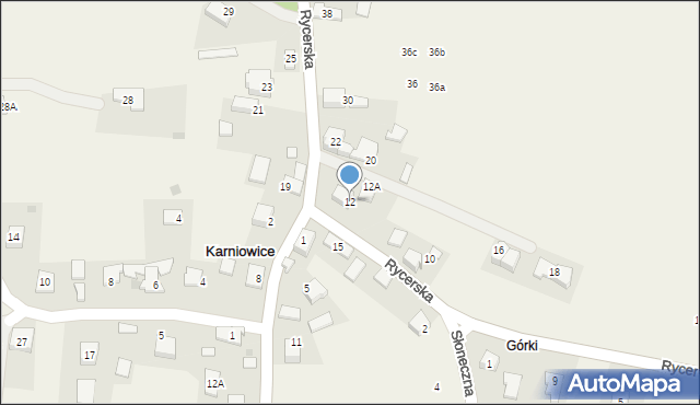 Karniowice, Rycerska, 12, mapa Karniowice