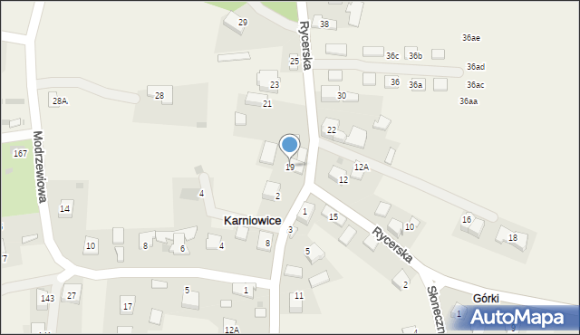 Karniowice, Rycerska, 19, mapa Karniowice