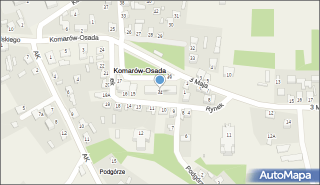 Komarów-Osada, Rynek, 34, mapa Komarów-Osada