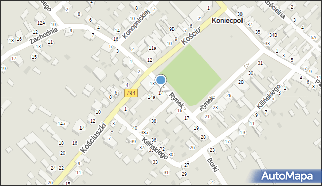 Koniecpol, Rynek, 14, mapa Koniecpol