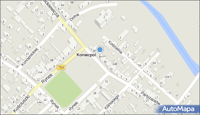 Koniecpol, Rynek, 37, mapa Koniecpol