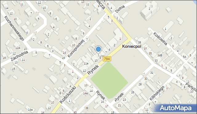 Koniecpol, Rynek, 9A, mapa Koniecpol