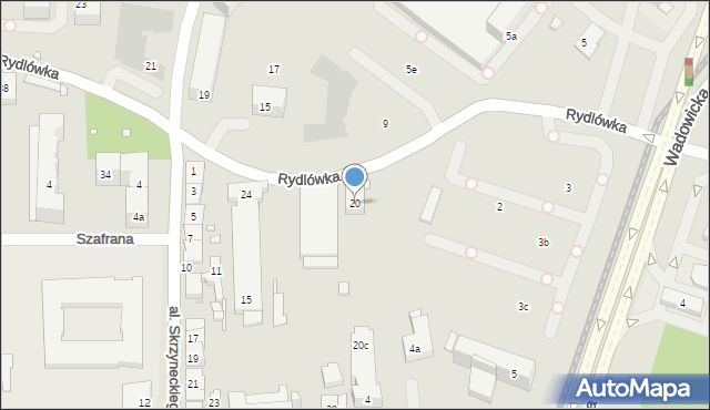 Kraków, Rydlówka, 20, mapa Krakowa