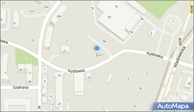 Kraków, Rydlówka, 9, mapa Krakowa