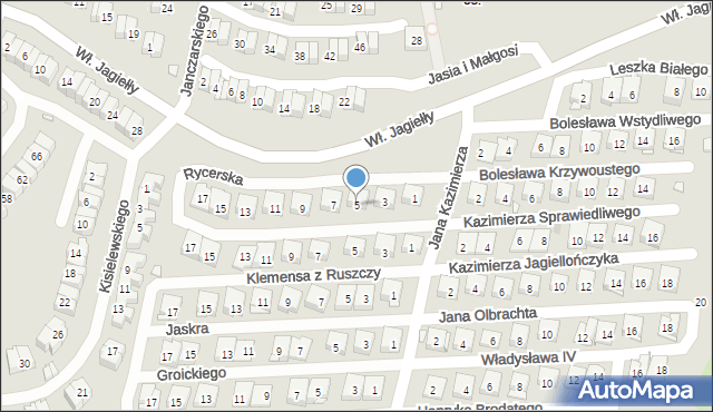 Kraków, Rycerska, 5, mapa Krakowa