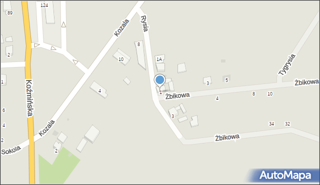 Krotoszyn, Rysia, 1, mapa Krotoszyna