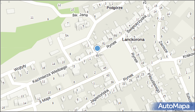 Lanckorona, Rynek, 53, mapa Lanckorona