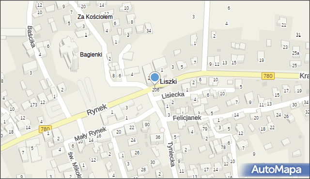 Liszki, Rynek, 206, mapa Liszki