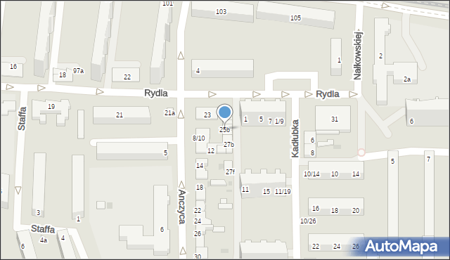 Łódź, Rydla Lucjana, 25b, mapa Łodzi