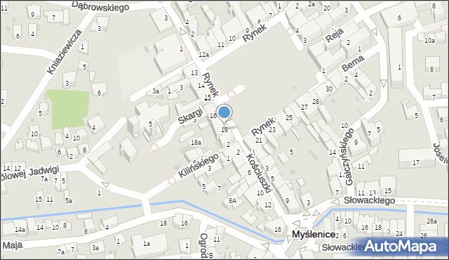 Myślenice, Rynek, 18, mapa Myślenice