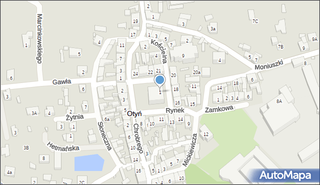 Otyń, Rynek, 1, mapa Otyń