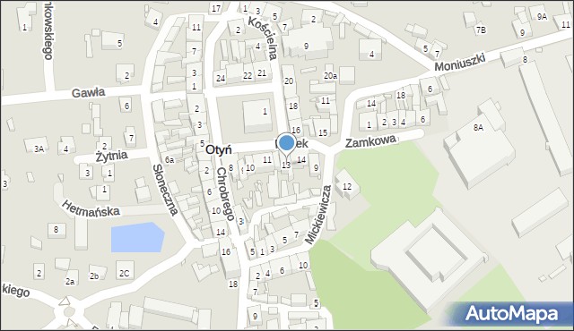 Otyń, Rynek, 13, mapa Otyń