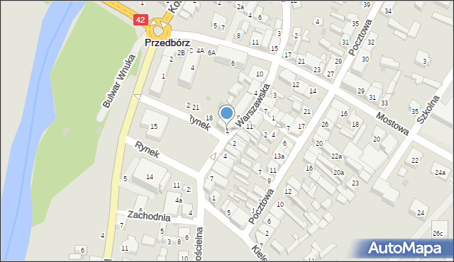 Przedbórz, Rynek, 1, mapa Przedbórz