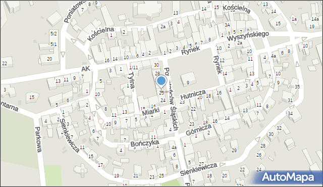 Pyskowice, Rynek, 25, mapa Pyskowice