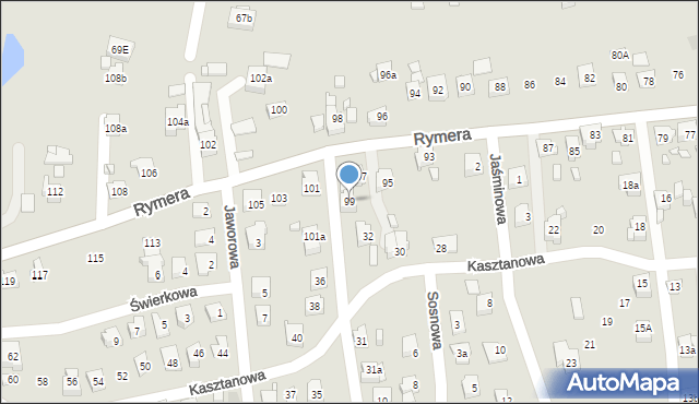 Radlin, Rymera Józefa, 99, mapa Radlin