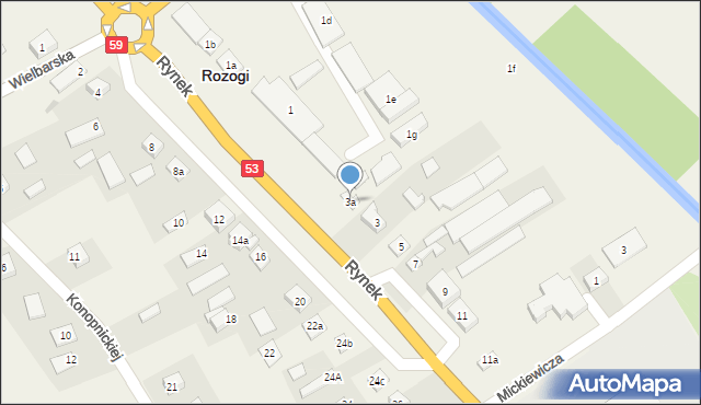 Rozogi, Rynek, 3a, mapa Rozogi