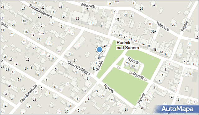 Rudnik nad Sanem, Rynek, 36, mapa Rudnik nad Sanem