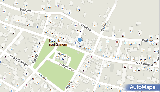 Rudnik nad Sanem, Rynek, 58, mapa Rudnik nad Sanem