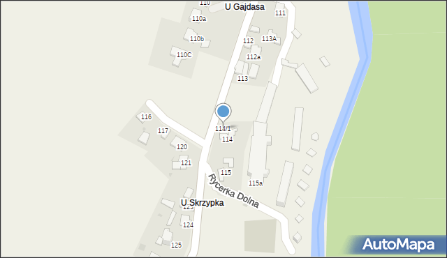 Rycerka Dolna, Rycerka Dolna, 114/1, mapa Rycerka Dolna