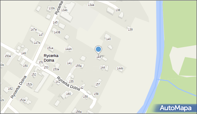 Rycerka Dolna, Rycerka Dolna, 143, mapa Rycerka Dolna