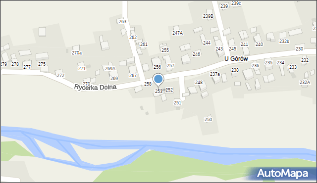 Rycerka Dolna, Rycerka Dolna, 253, mapa Rycerka Dolna