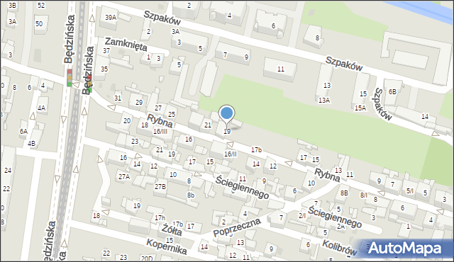 Sosnowiec, Rybna, 19, mapa Sosnowca