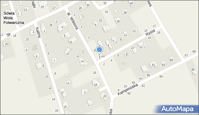Sowia Wola Folwarczna, Rysia, 1, mapa Sowia Wola Folwarczna