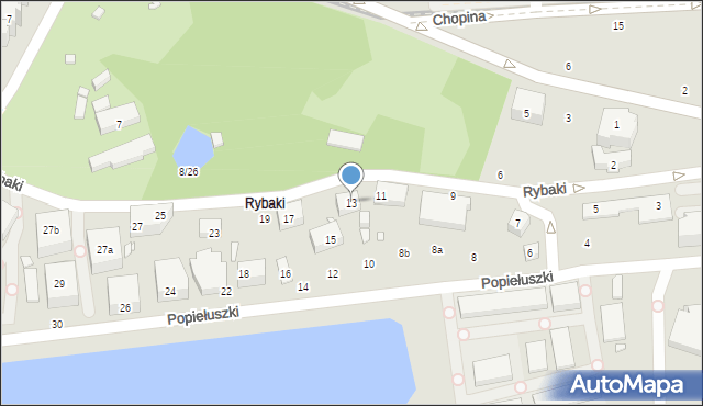 Toruń, Rybaki, 13, mapa Torunia