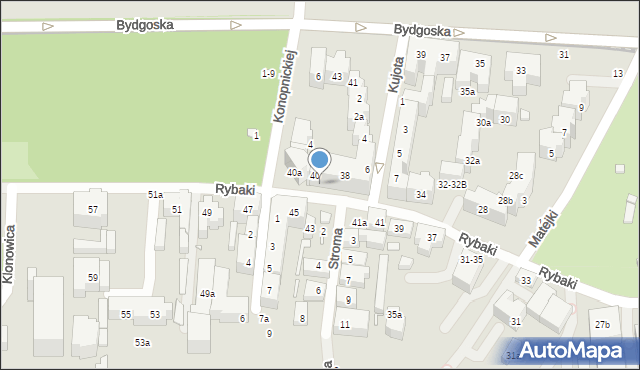 Toruń, Rybaki, 40-40A, mapa Torunia