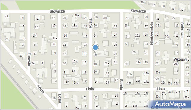 Toruń, Rysia, 20, mapa Torunia