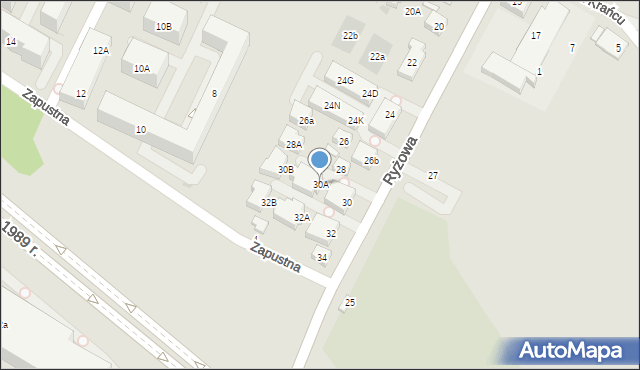 Warszawa, Ryżowa, 30A, mapa Warszawy