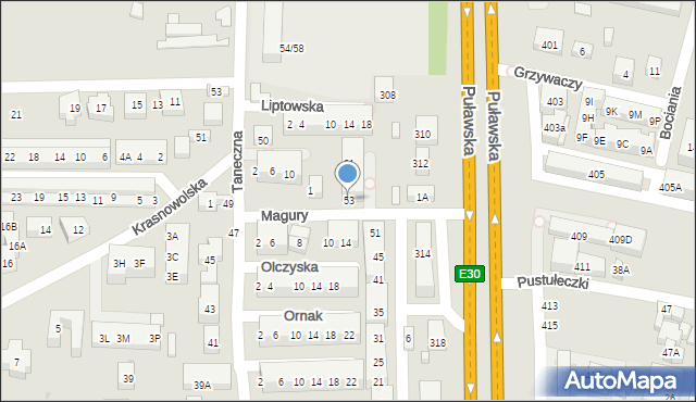 Warszawa, Rysy, 53, mapa Warszawy